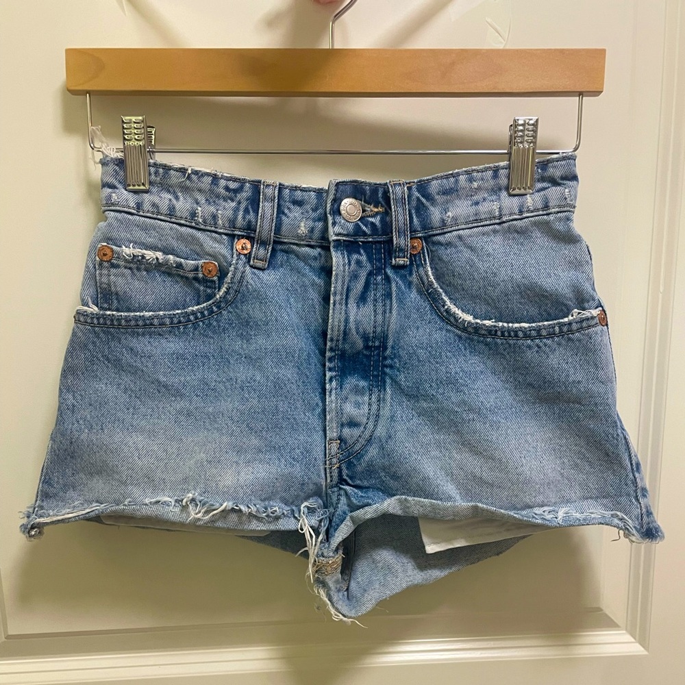 Zara Mid Rise Blue Denim Shorts